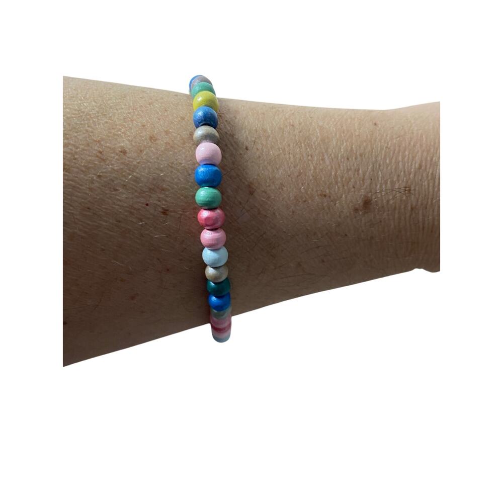 Colorful Wood Bead Bracelet - Fits Large Wrist - Boho Style
